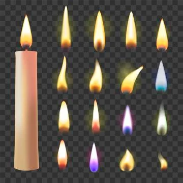 Candle flame vector fired flaming candlelight and flammable fire light Stock Illustration