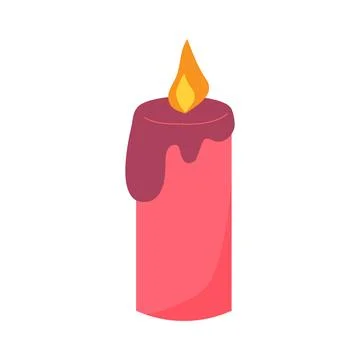Candle flat vector illustration. Burning decorative pink wax candle 스톡 일러스트