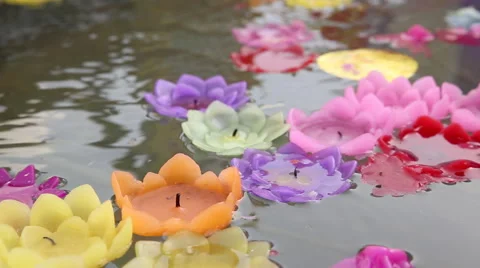 Candle float on water (Krathong),HD video Stock Footage 53851725