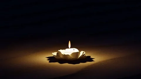 Candle flower on the sand beach 3d loop animation Stock Footage 203871994