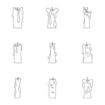 Candle forms icon set, outline style 스톡 일러스트