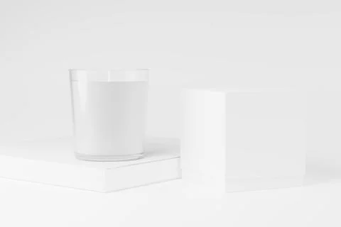 Candle Glass With Box Packaging 3D Rendering White Blank Mockup Stock Illustration