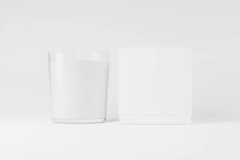 Candle Glass With Box Packaging 3D Rendering White Blank Mockup Stock Illustration
