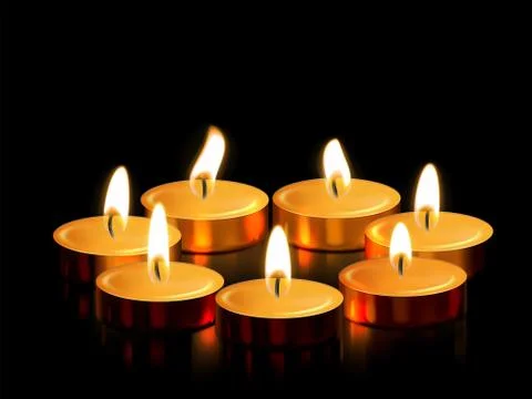 Candle gold tealight light vector golden 3D realistic icon spiritual ceremony Stock-Illustration