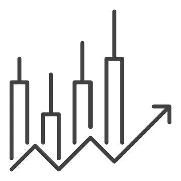 Candle Graph with Arrow vector Candlestick Chart thin line icon or design e.. Illustrazione stock