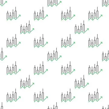 Candle Graph with Arrow vector Candlestick Chart thin line seamless pattern Stock Illustration