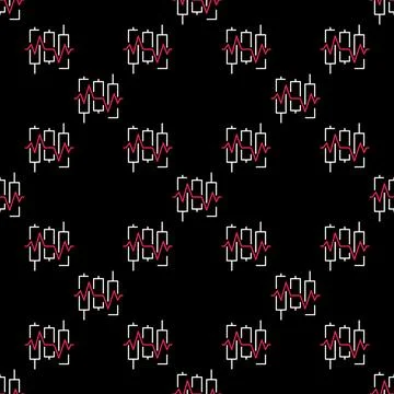 Candle Graph Heartbeat vector Candlestick Chart thin line seamless pattern Stock Illustration