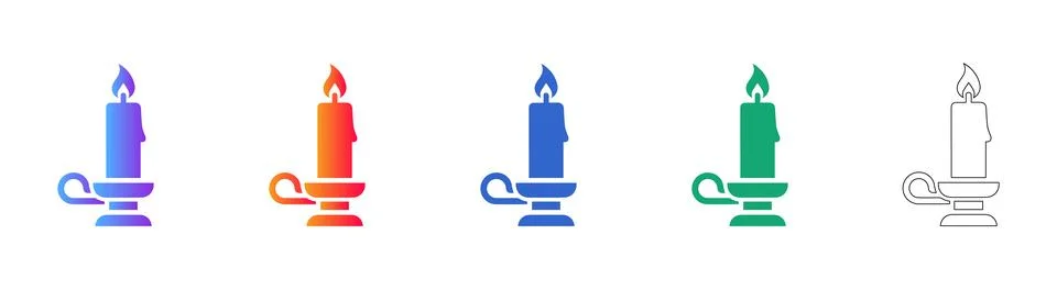 Candle in Holder Icon Set Stock Illustration