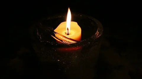 Candle in Ice Bowl from Above Stock Footage 74806933
