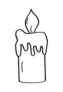 Candle icon doodle style Vector illustration sketch of a burning wax candle.  Stock Illustration