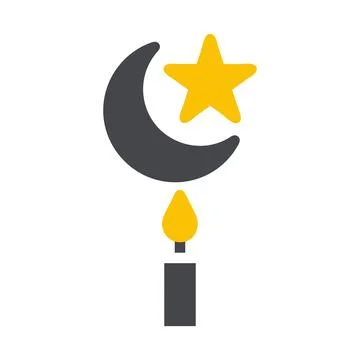 Candle icon solid grey yellow style ramadan illustration vector element and.. Stock Illustration