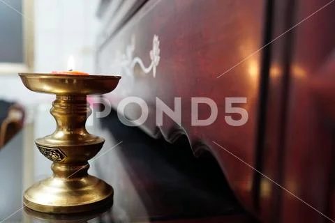 A candle with Incense burner. Worship God or ancestor. Stock Photos