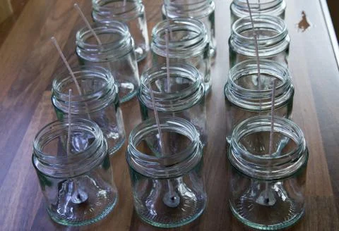 Candle jars with wick Stock Photos