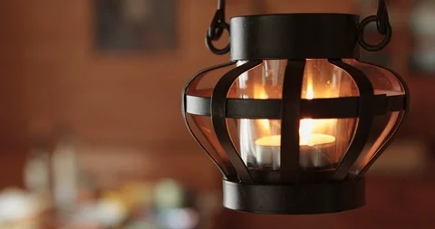Candle lamp swinging in the wind Stock Footage 108677129