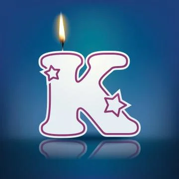 Candle letter k with flame Illustrazione stock