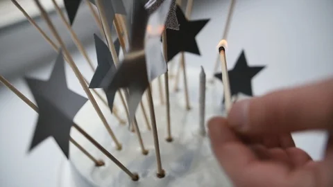 Candle light on the cake Stock Footage 90408659