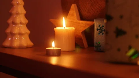 Candle Light on Christmas With Decoration Stock Footage 179229989