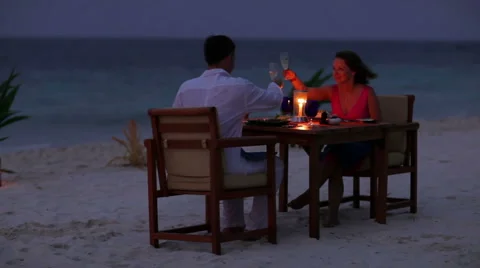 Candle light dinner on beach Stock Footage 1018655