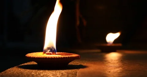 Candle light flame fire on black background Stock Footage 81965335