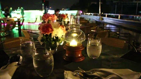 Candle light luxury romantic dinner in Bangkok Thailand Stock Footage 130376531