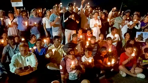 Candle light protest by environmentalists in Mysore, India. Stock Footage 314241280