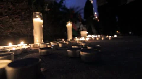 Candle light vigil for a Murdered Man Stock Footage