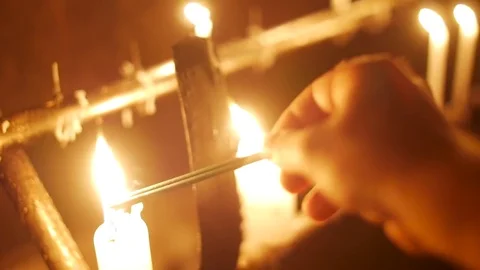Candle lighting Buddhist monk monestary japan Stock Footage 80396262