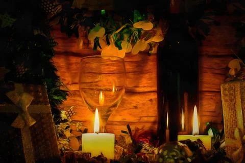 A Candle Lit Festive Scene Stock Illustration