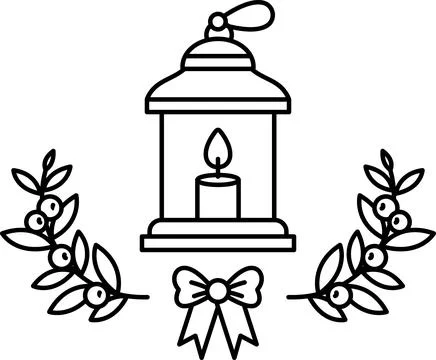 A candle is lit in a lantern with a green leafy border Stock Illustration