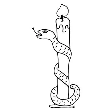 A candle for a magic ritual on a coiled snake stand. Stock Illustration