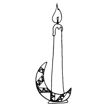 Candle for a magic ritual on a support of the moon. Stock Illustration