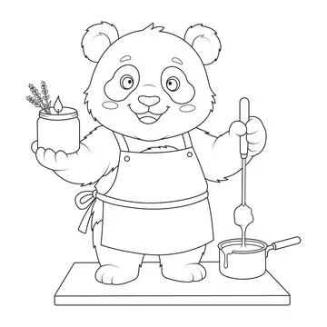 Candle making cute crafter bear character cooking wax and holding scented c.. Stock Illustration