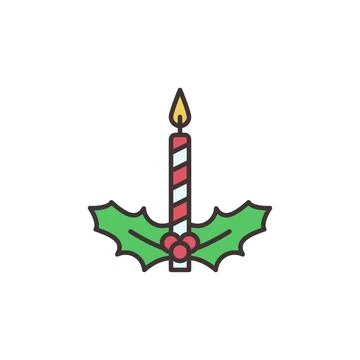 Candle with Mistletoe vector Christmas concept colored icon Stock Illustration