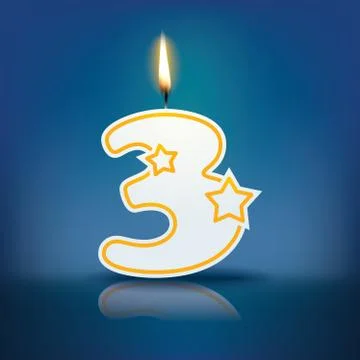 Candle number 3 with flame Stock Illustration