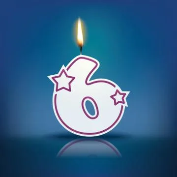 Candle number 6 with flame Stock Illustration