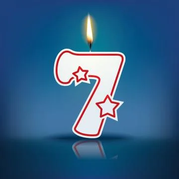 Candle number 7 with flame Stock Illustration