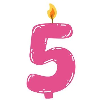 Candle number five in flat style. Hand drawn vector illustration of 5 symbol  Stock Illustration