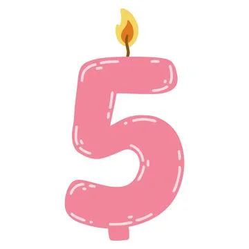 Candle number five in flat style. Hand drawn vector illustration of 5 symbol  Stock Illustration