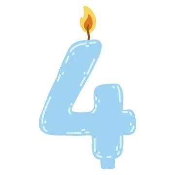 Candle number four in flat style. Hand drawn vector illustration of 4 symbol  Stock Illustration