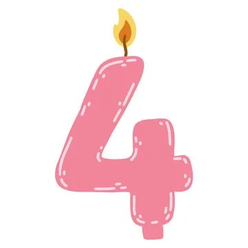 Candle number four in flat style. Hand drawn vector illustration of 4 symbol  Stock Illustration
