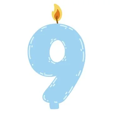 Candle number nine in flat style. Hand drawn vector illustration of 9 symbol Stock Illustration