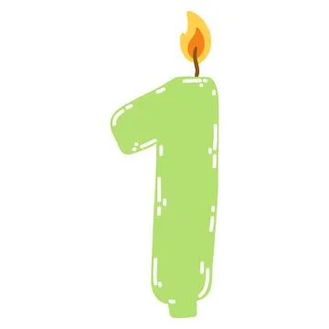 Candle number one in flat style. Hand drawn vector illustration of 1 symbol Stock Illustration