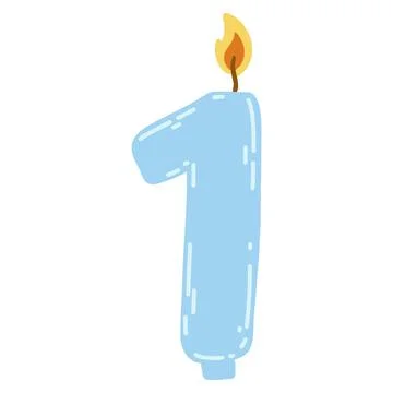 Candle number one in flat style. Hand drawn vector illustration of 1 symbol b Stock Illustration