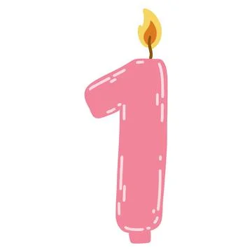 Candle number one in flat style. Hand drawn vector illustration of 1 symbol b Stock Illustration