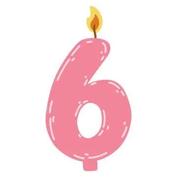 Candle number six in flat style. Hand drawn vector illustration of 6 symbol b Stock Illustration