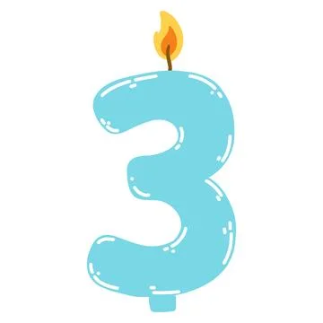 Candle number three in flat style. Hand drawn vector illustration of 3 symbol Stock Illustration