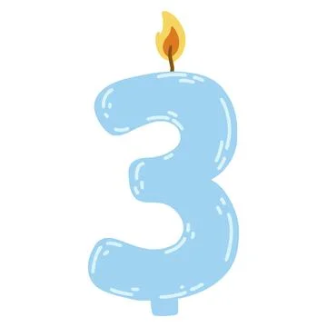 Candle number three in flat style. Hand drawn vector illustration of 3 symbol Stock Illustration