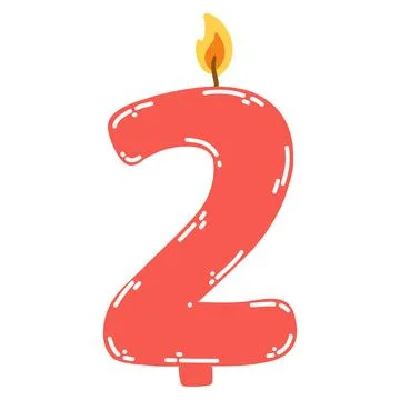 Candle number two in flat style. Hand drawn vector illustration of 2 symbol Stock Illustration