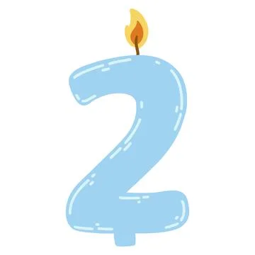 Candle number two in flat style. Hand drawn vector illustration of 2 symbol b Stock Illustration
