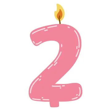Candle number two in flat style. Hand drawn vector illustration of 2 symbol b Stock Illustration